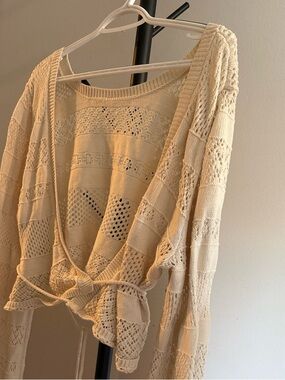 XXL EUC aerie Cream reversible wrap sweater